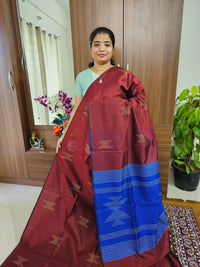 Semi Raw Silk - Maroon with Blue