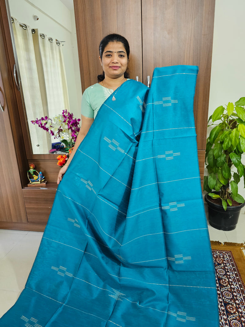 Semi Raw Silk - Sea Blue with Blue