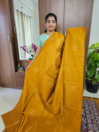 Semi Raw Silk - Mustard Yellow with Blue