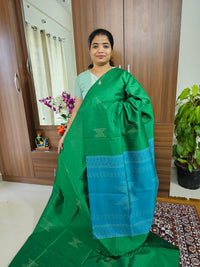 Semi Raw Silk - Green with Sea Blue