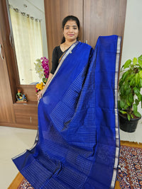 Handwoven Mangalagiri Pattu Saree with Beautiful  Small Checks - Royal Blue