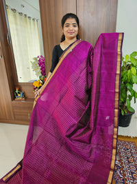 Handwoven Mangalagiri Pattu Saree with Beautiful  Small Checks - Magenta Pink