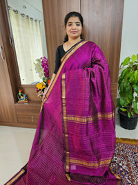 Handwoven Mangalagiri Pattu Saree with Beautiful  Small Checks - Magenta Pink