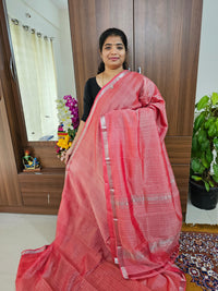 Handwoven Mangalagiri Pattu Saree with Beautiful  Small Checks - Pastel Red Shade