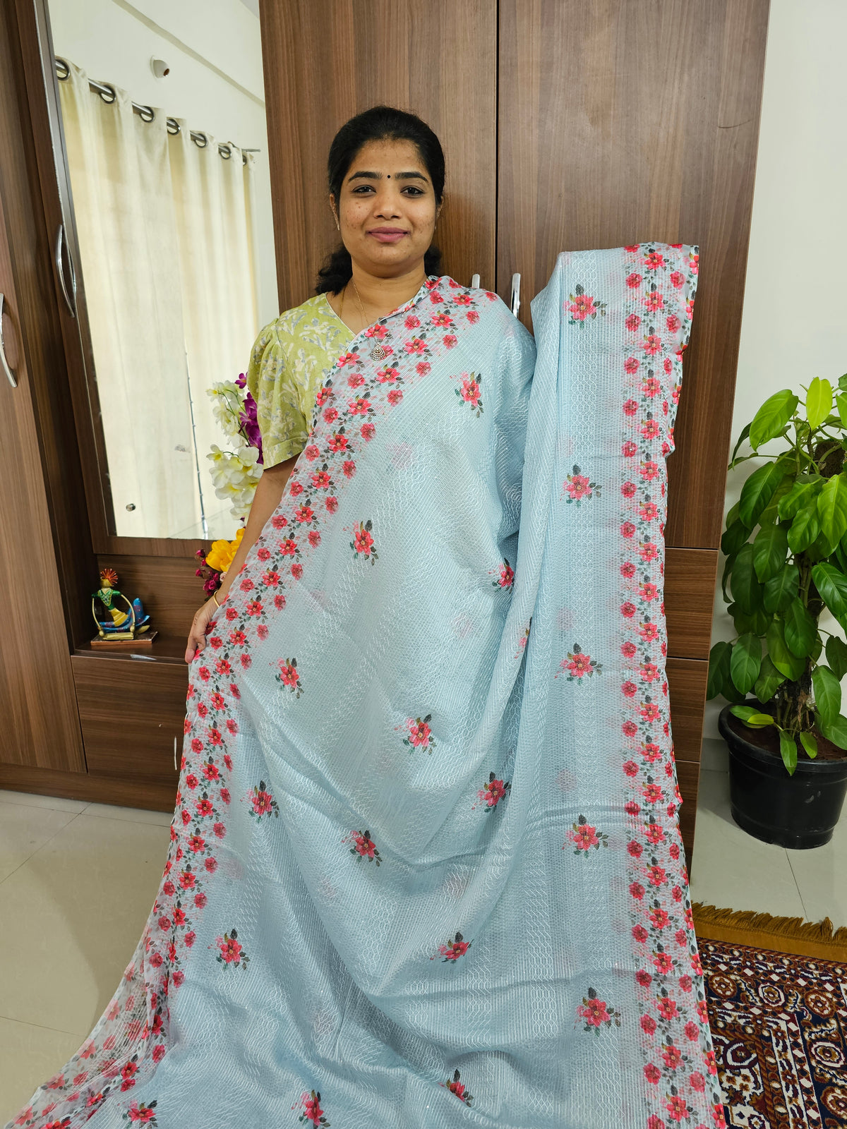 Crackle Silk Saree - Blue