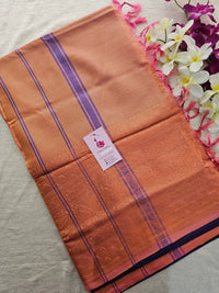 Dark Purple cum Blue with Peach Pallu Chinnalampattu Long Border Saree