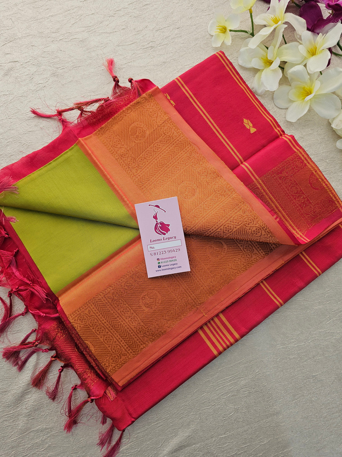 Green with Pink Pallu Chinnalampattu Small Border Saree