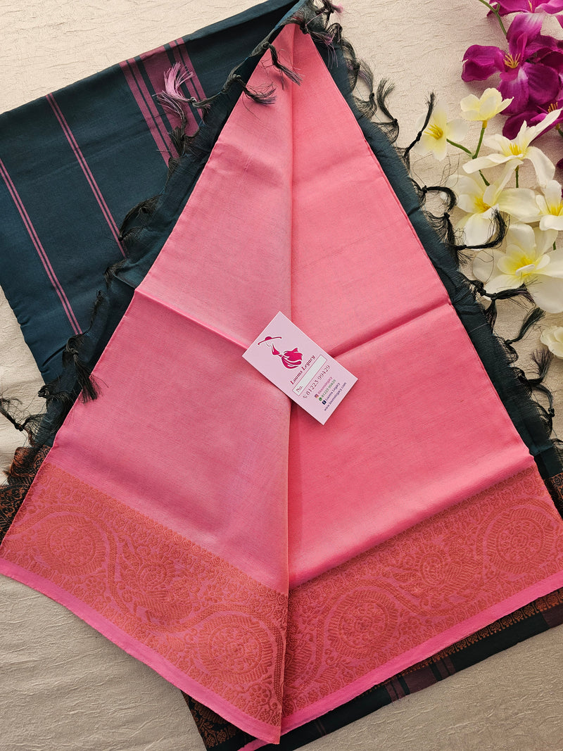 Pink with Bottle Green Pallu Chinnalampattu Small Border Saree