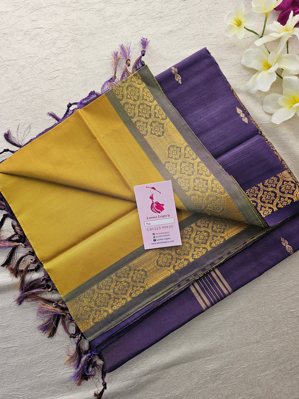 Lime Yellow with Dark Violet Pallu Chinnalampattu Long Border Saree