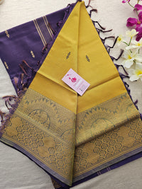 Lime Yellow with Dark Violet Pallu Chinnalampattu Long Border Saree