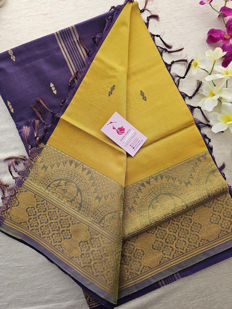 Lime Yellow with Dark Violet Pallu Chinnalampattu Long Border Saree