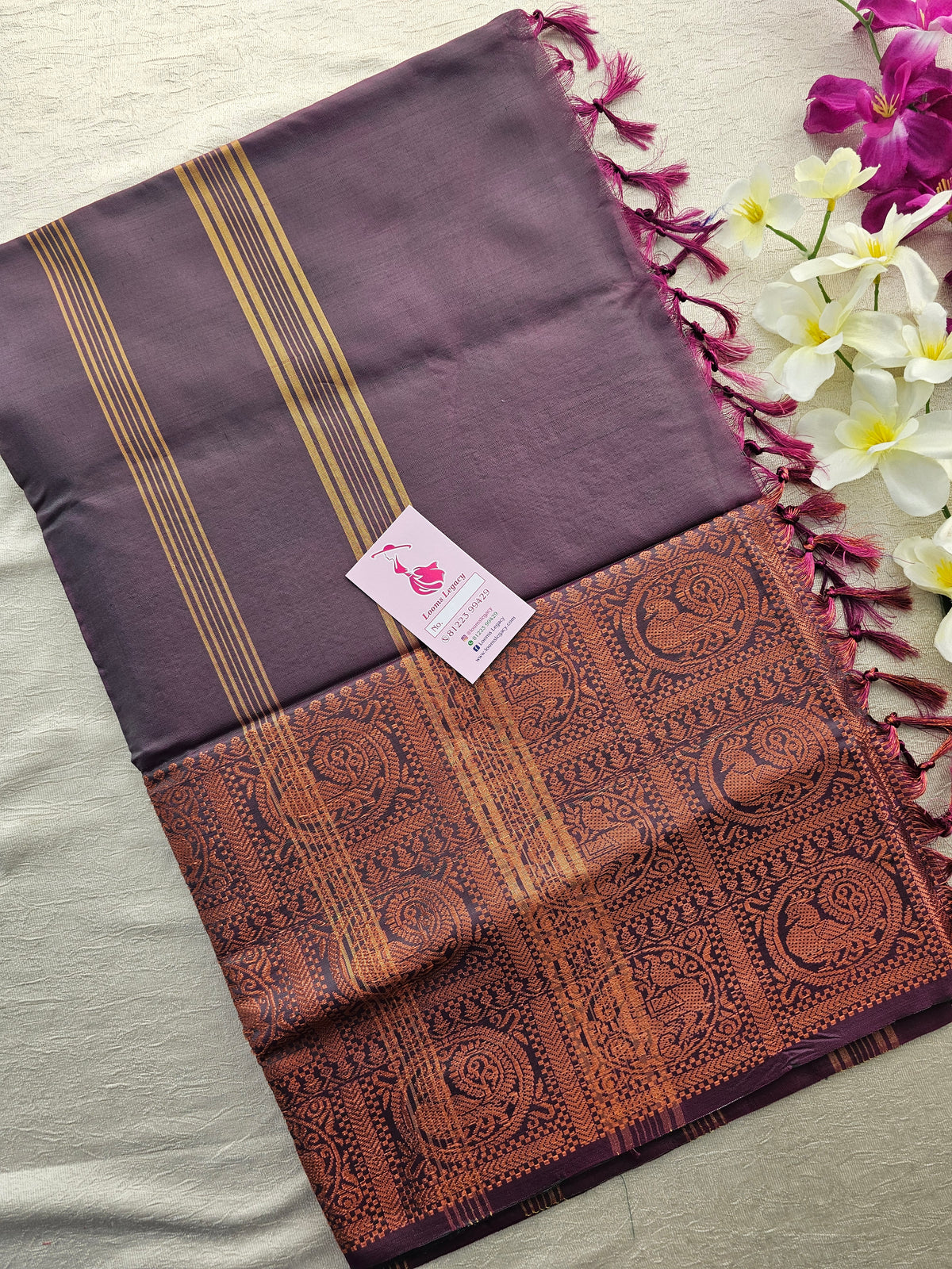 Dark Purple Monochrome Chinnalampattu Long Border Saree