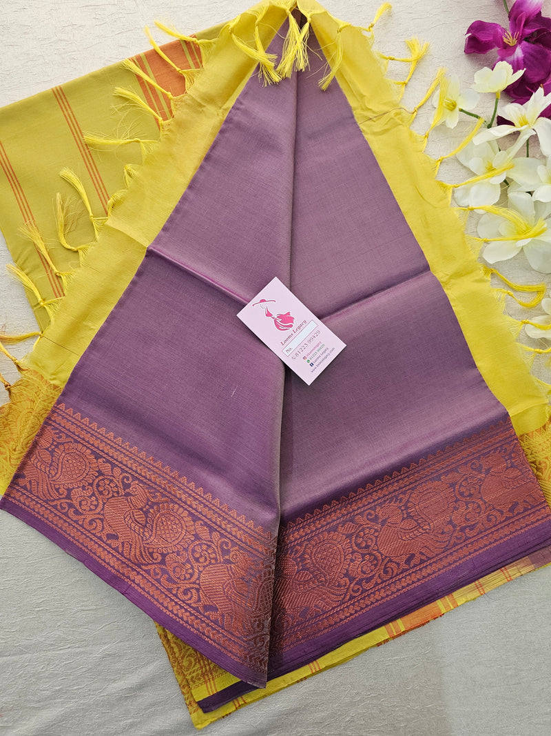 Lavender with Yellow Pallu Chinnalampattu Small Border Saree