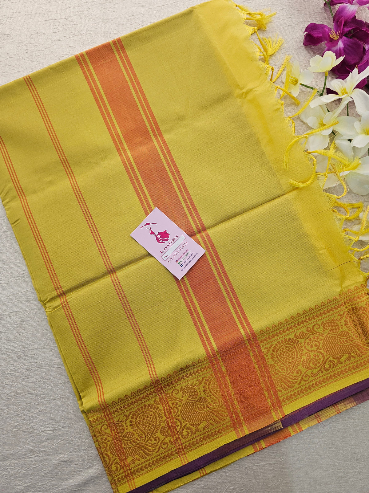 Lavender with Yellow Pallu Chinnalampattu Small Border Saree