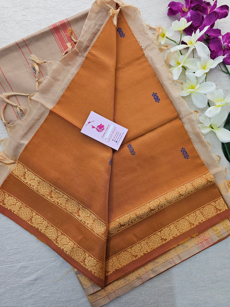 Brown with Cream Pallu Chinnalampattu Small Border Saree