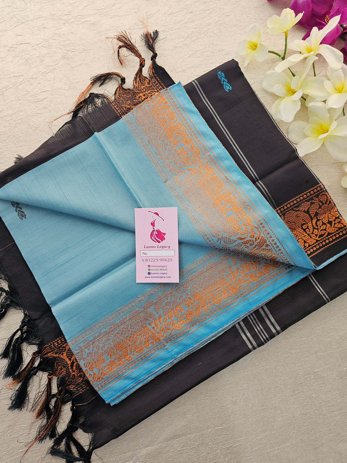 Blue with Black Pallu Chinnalampattu Small Border Saree