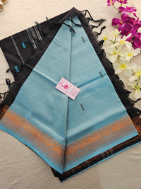 Blue with Black Pallu Chinnalampattu Small Border Saree