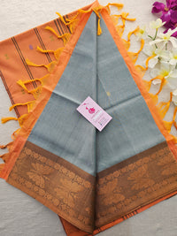 Grey with Orange Pallu Chinnalampattu Small Border Saree