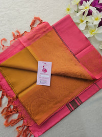 Mustard Brown with Pink Pallu Chinnalampattu Small Border Saree