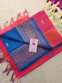 Blue with Pink Pallu Chinnalampattu Small Border Saree