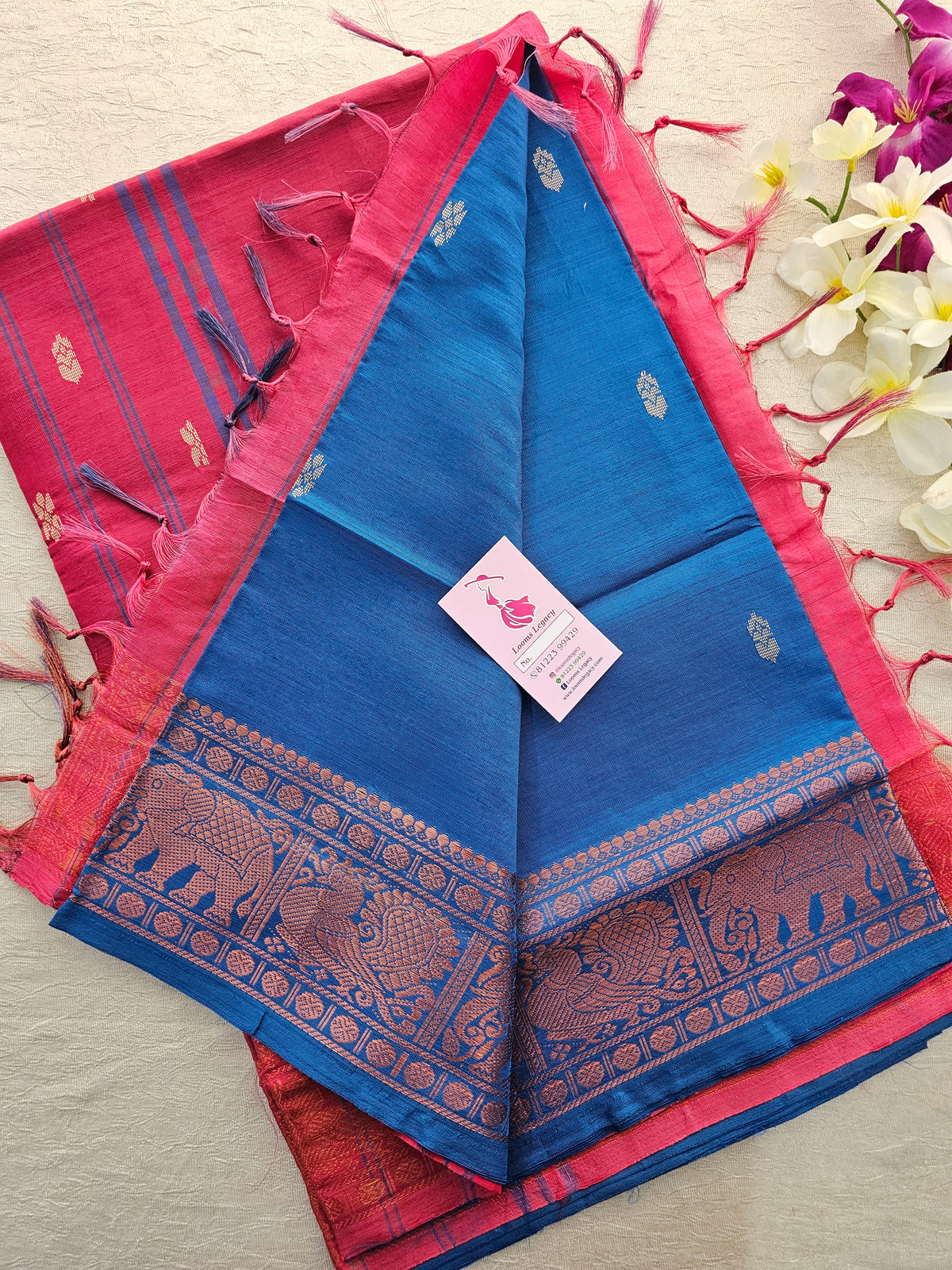 Blue with Pink Pallu Chinnalampattu Small Border Saree