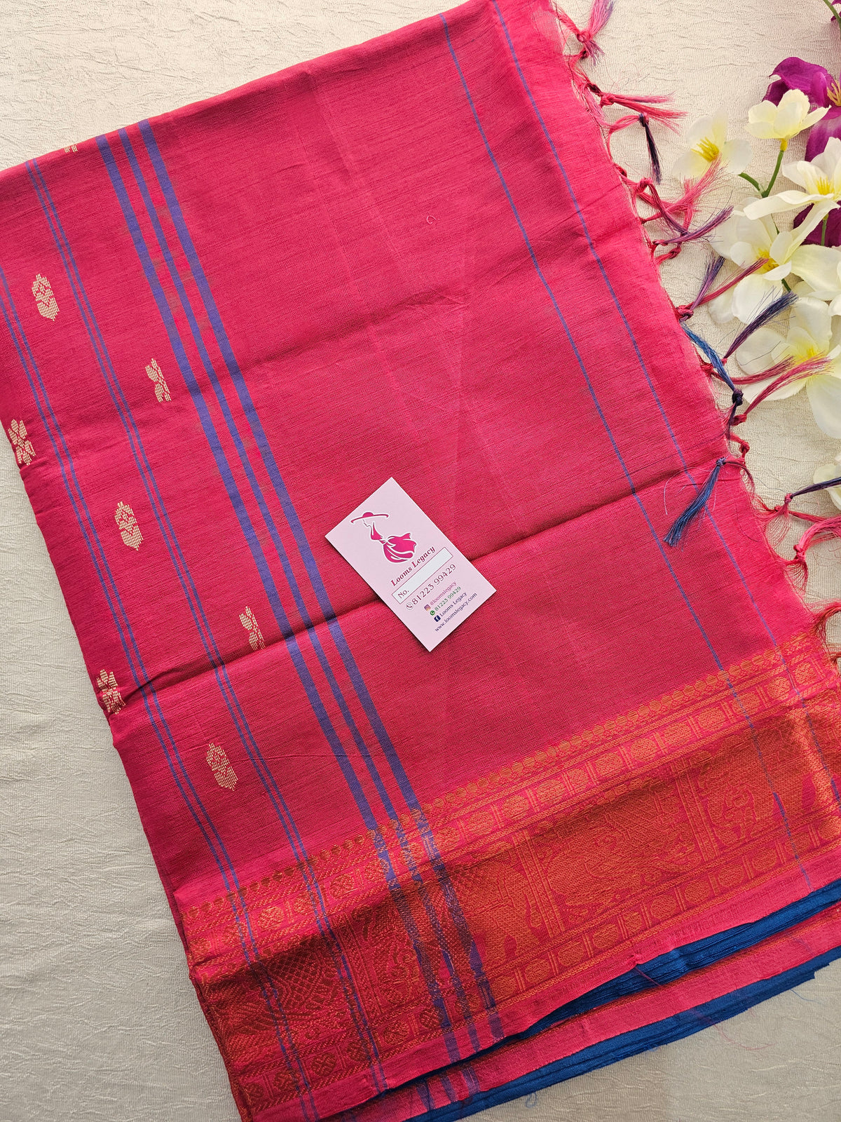 Blue with Pink Pallu Chinnalampattu Small Border Saree