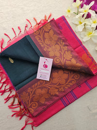 Bottle Green with Pink Pallu Chinnalampattu Small Border Saree