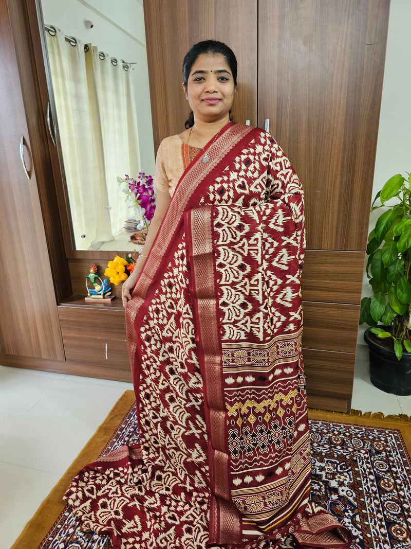 Semi Tussar Georgette with Zari Woven Saree Border - Maroon