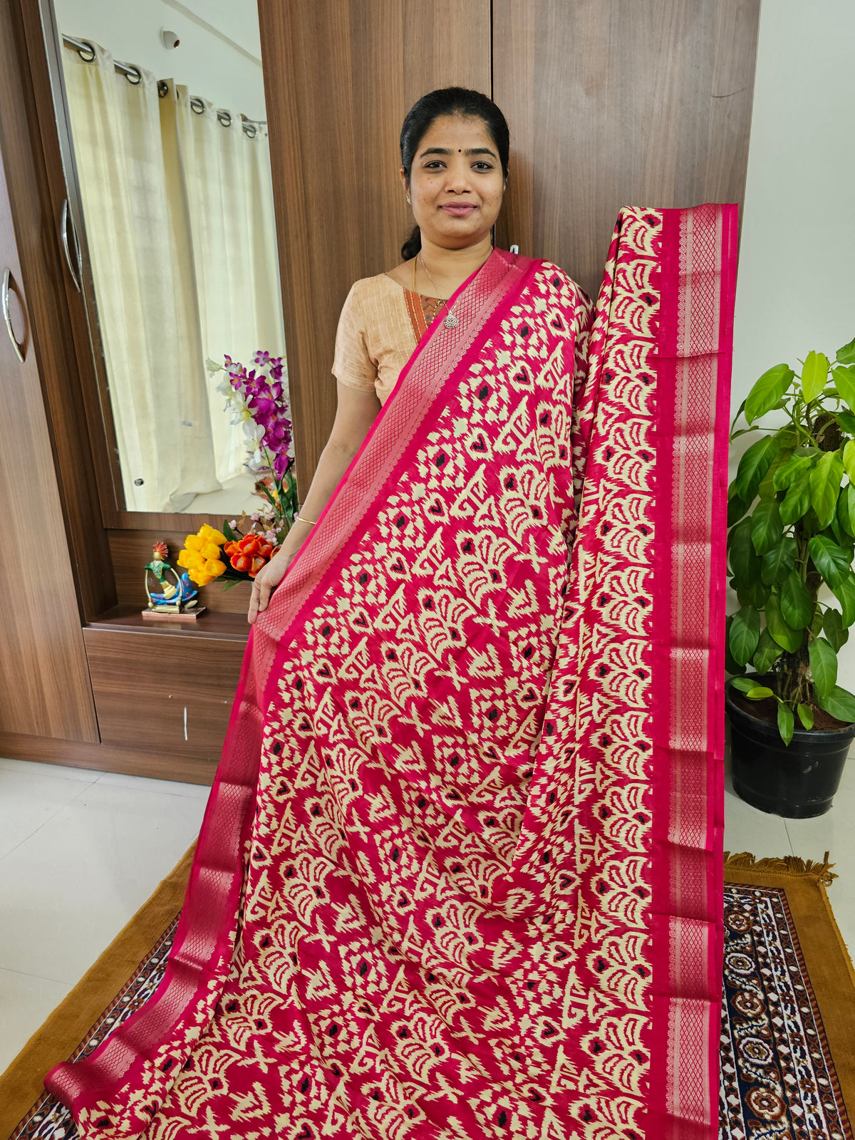 Semi Tussar Georgette with Zari Woven Saree Border - Pink