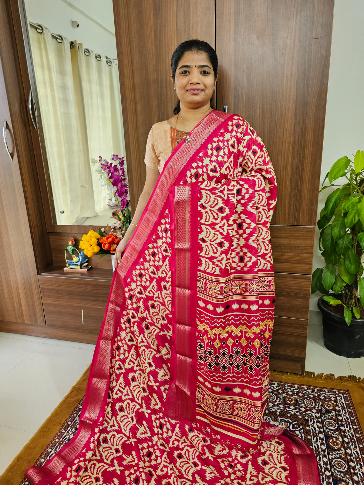 Semi Tussar Georgette with Zari Woven Saree Border - Pink