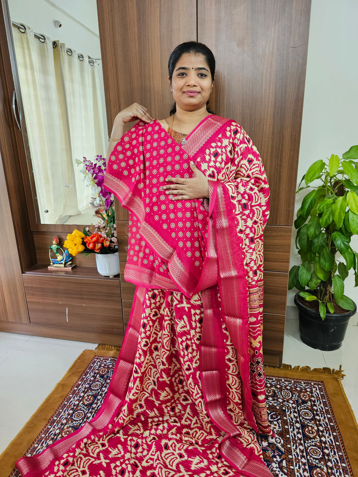 Semi Tussar Georgette with Zari Woven Saree Border - Pink