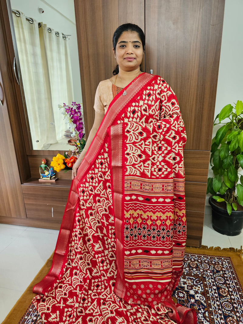 Semi Tussar Georgette with Zari Woven Saree Border - Red