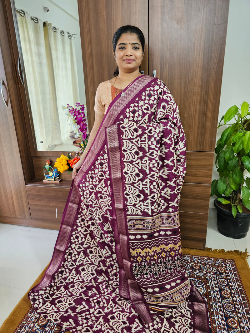 Semi Tussar Georgette with Zari Woven Saree Border - Purple