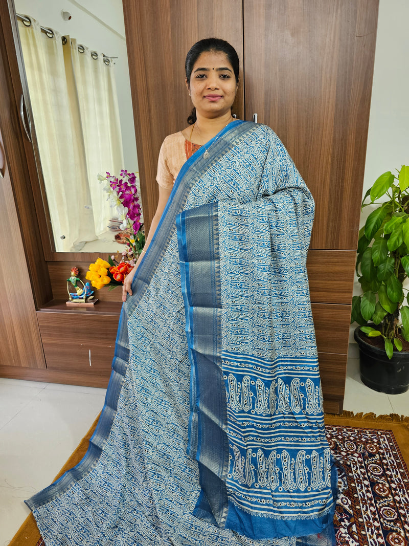 Semi Tussar Georgette with Zari Woven Saree Border - Blue