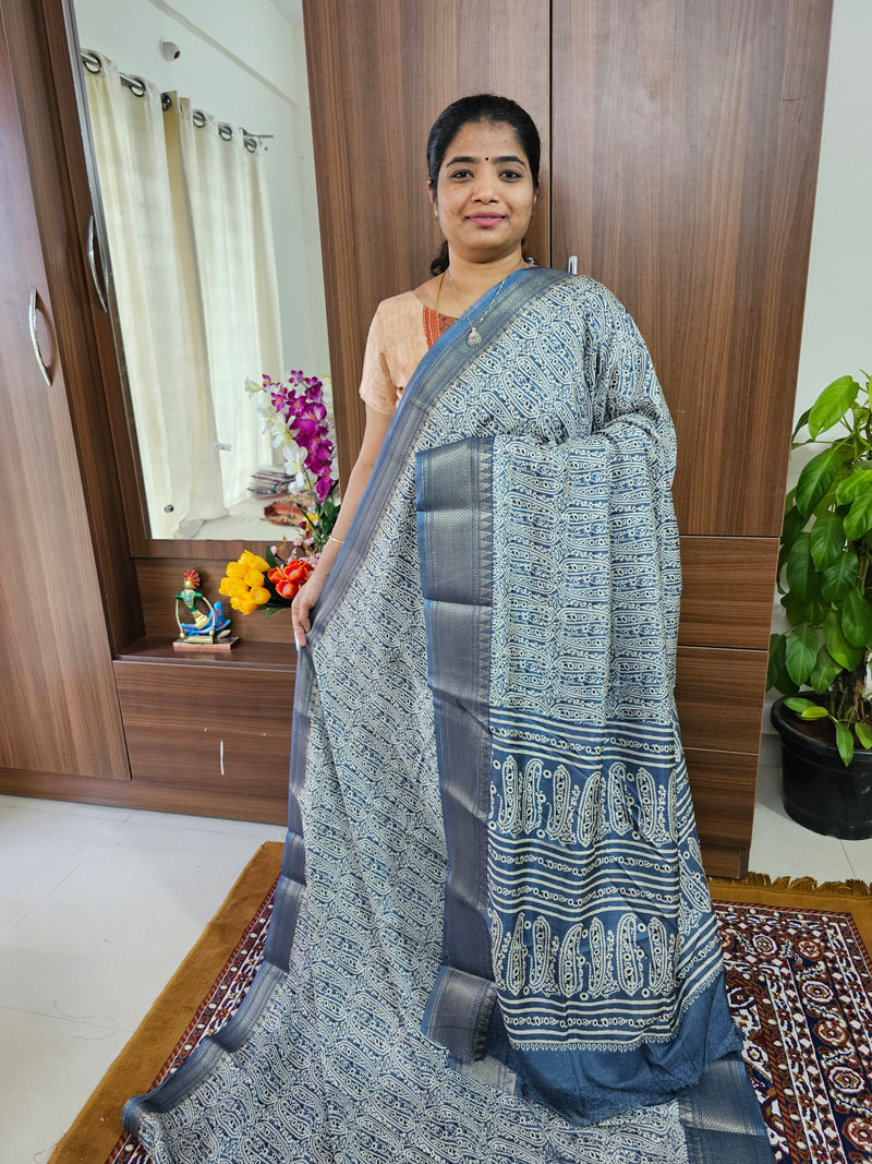 Semi Tussar Georgette with Zari Woven Saree Border - Grey