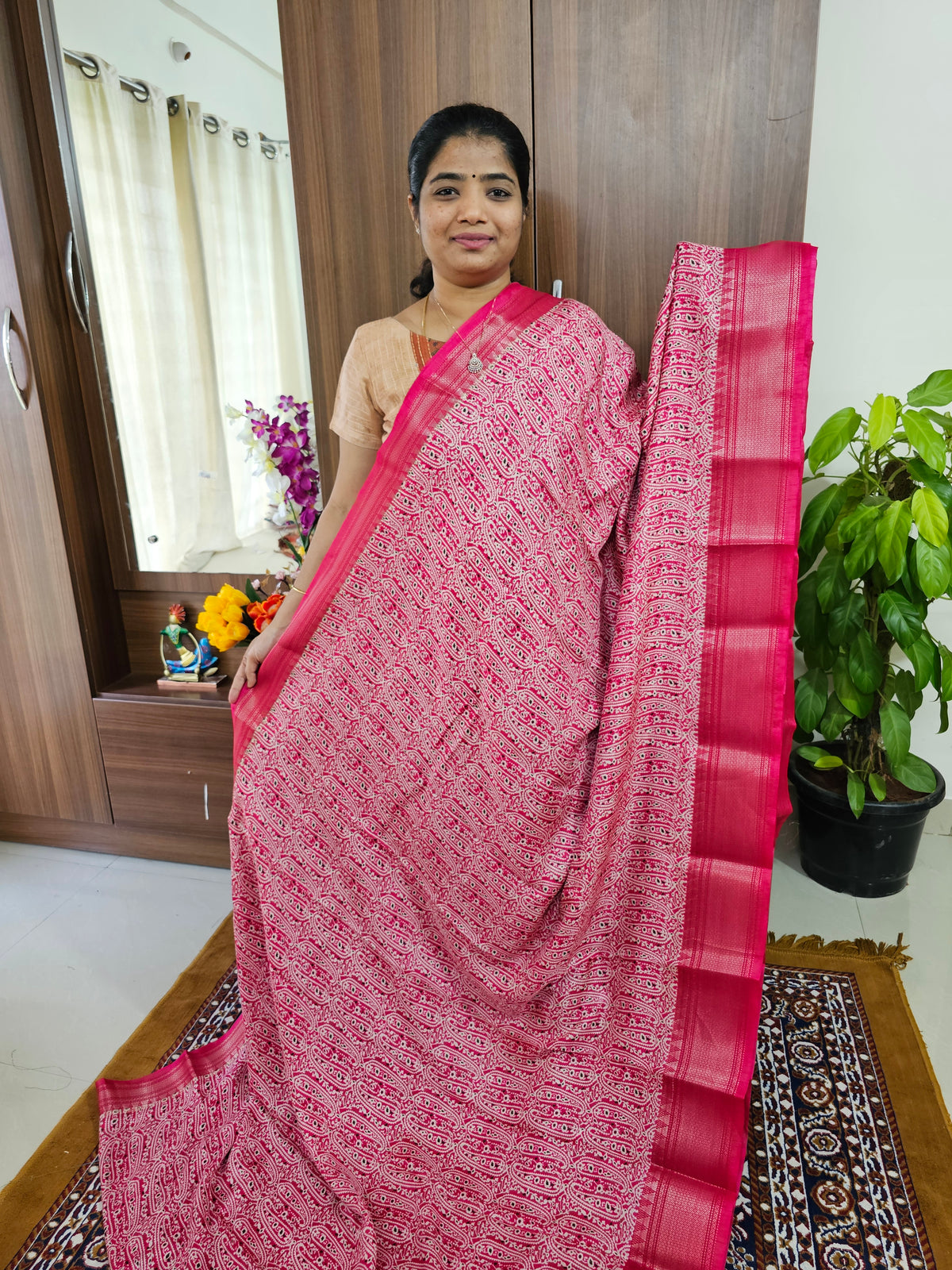 Semi Tussar Georgette with Zari Woven Saree Border - Pink