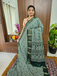 Semi Tussar Georgette with Zari Woven Saree Border - Dark Green