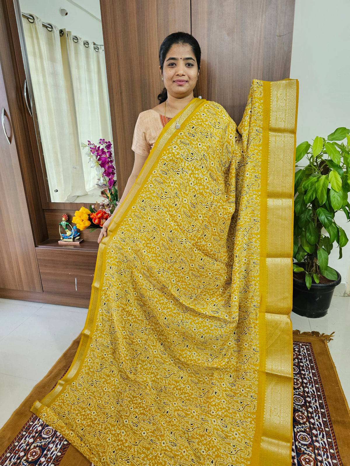 Semi Tussar Georgette with Zari Woven Saree Border - Yellow