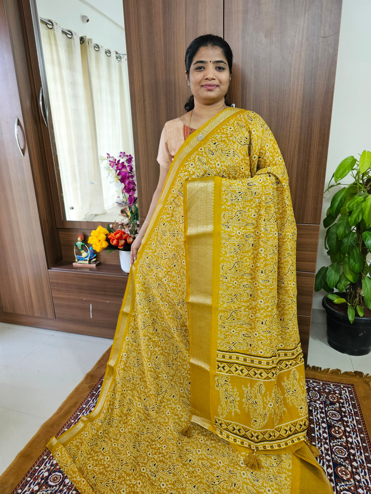 Semi Tussar Georgette with Zari Woven Saree Border - Yellow