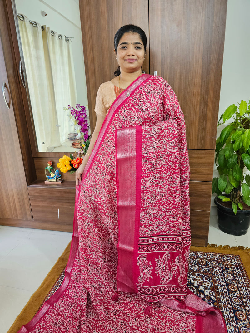 Semi Tussar Georgette with Zari Woven Saree Border - Dark Pink