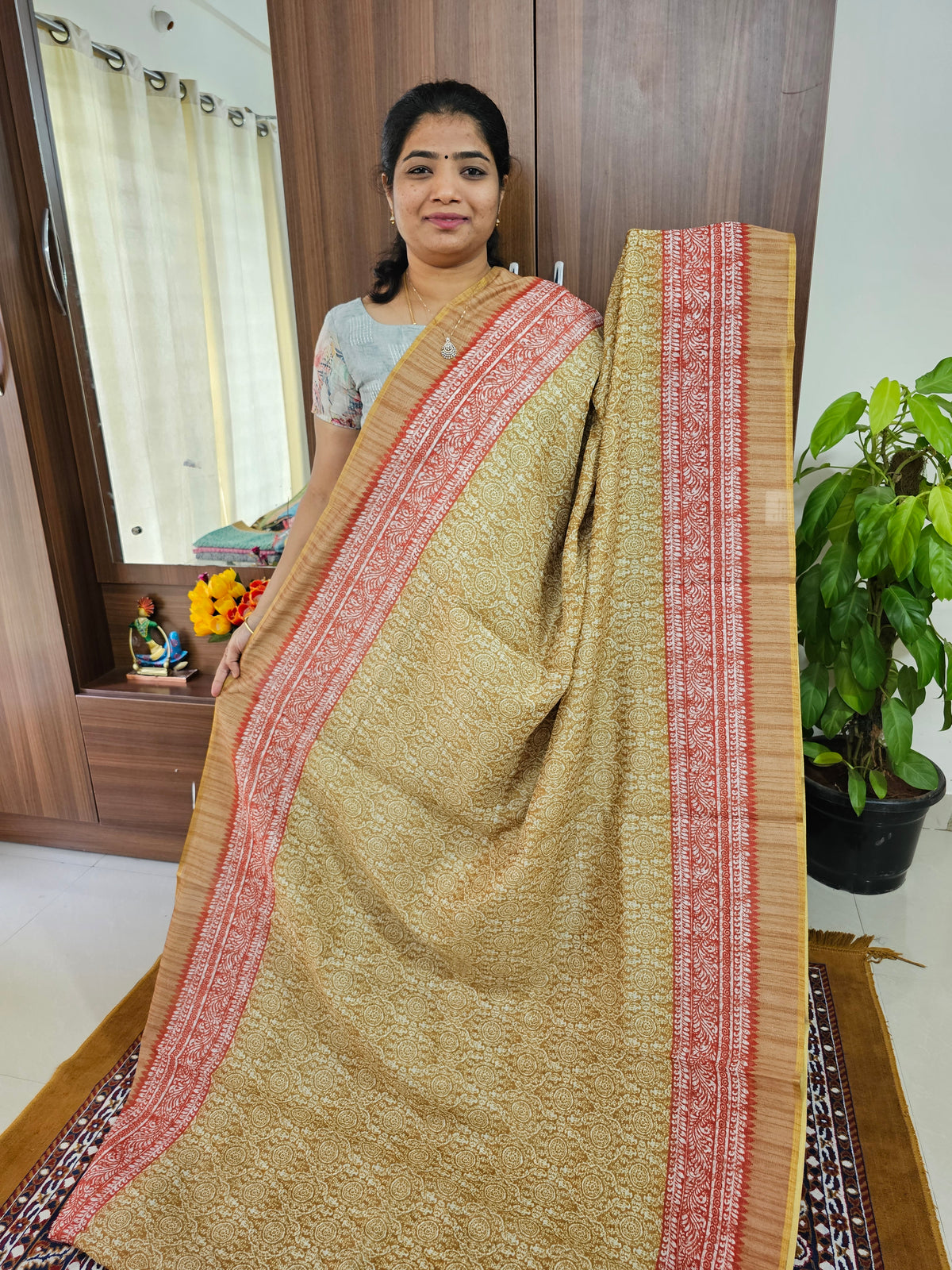 Semi Chanderi Saree - Mustard Yellow