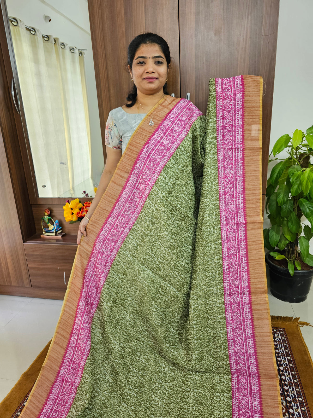 Semi Chanderi Saree - Green