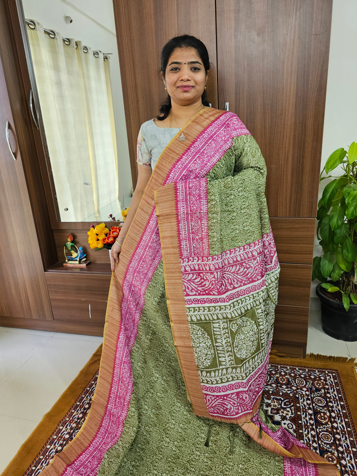 Semi Chanderi Saree - Green