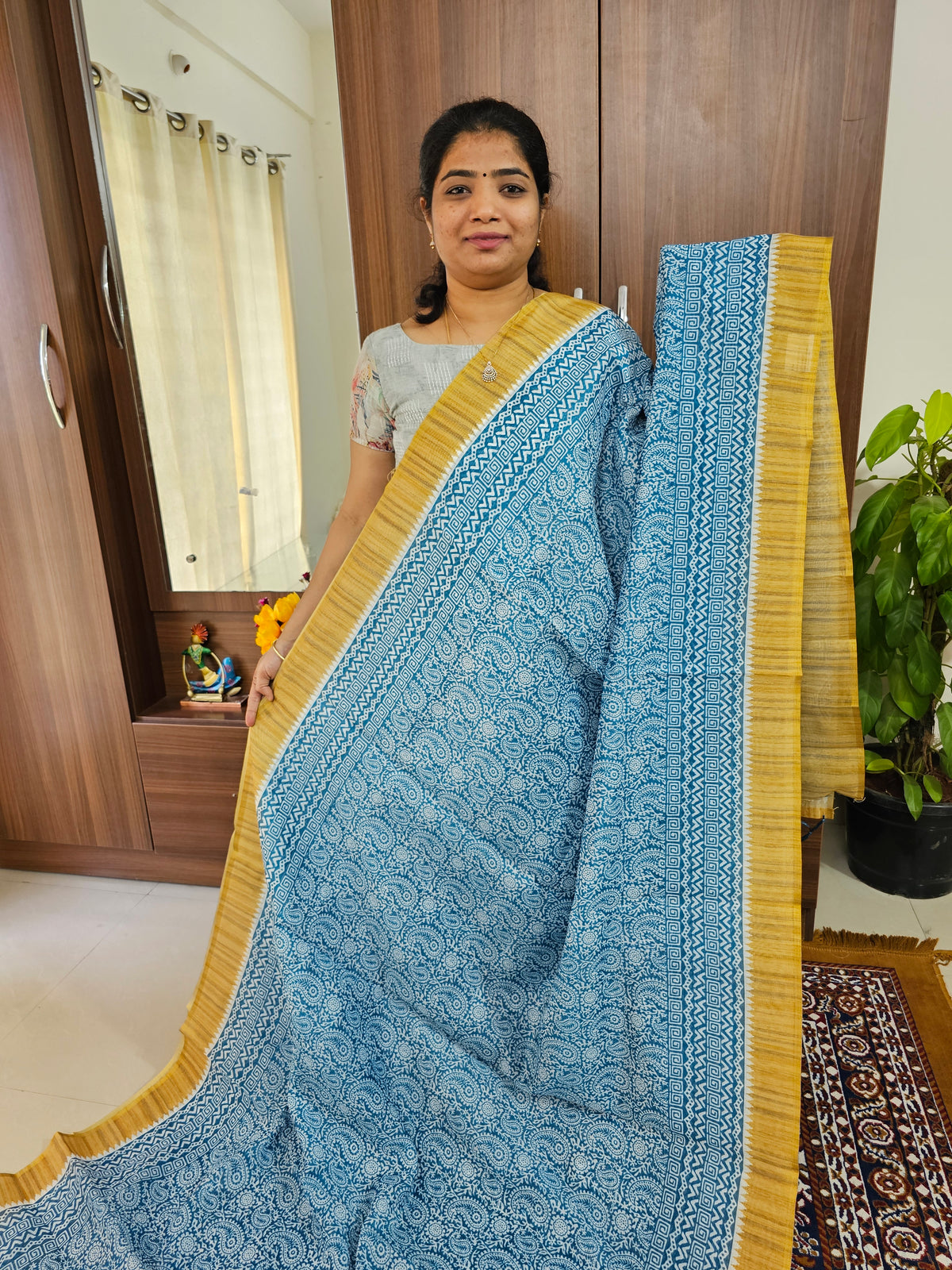 Semi Chanderi Saree - Blue