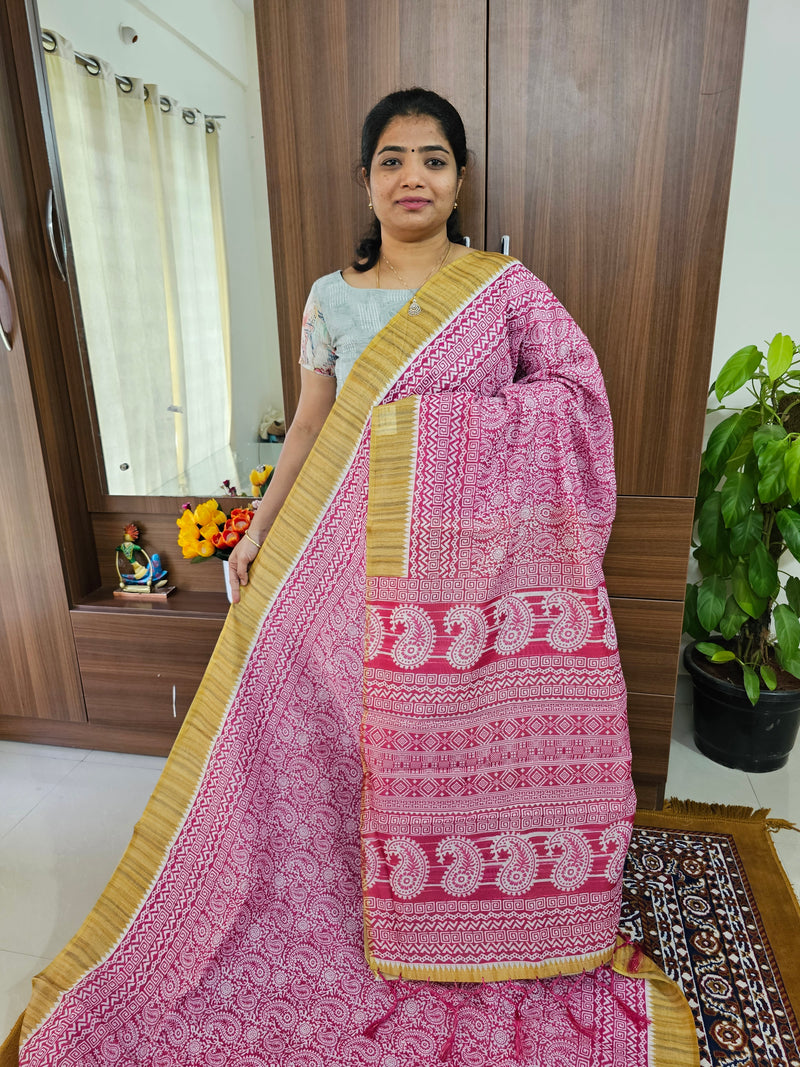 Semi Chanderi Saree - Pink