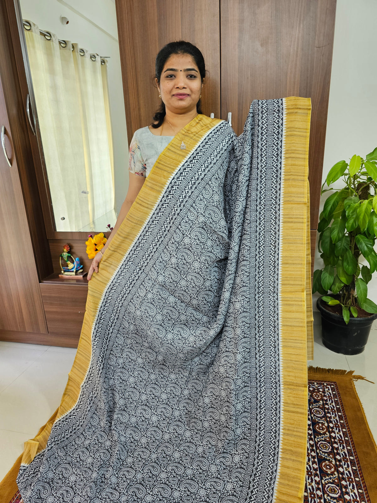 Semi Chanderi Saree - Black