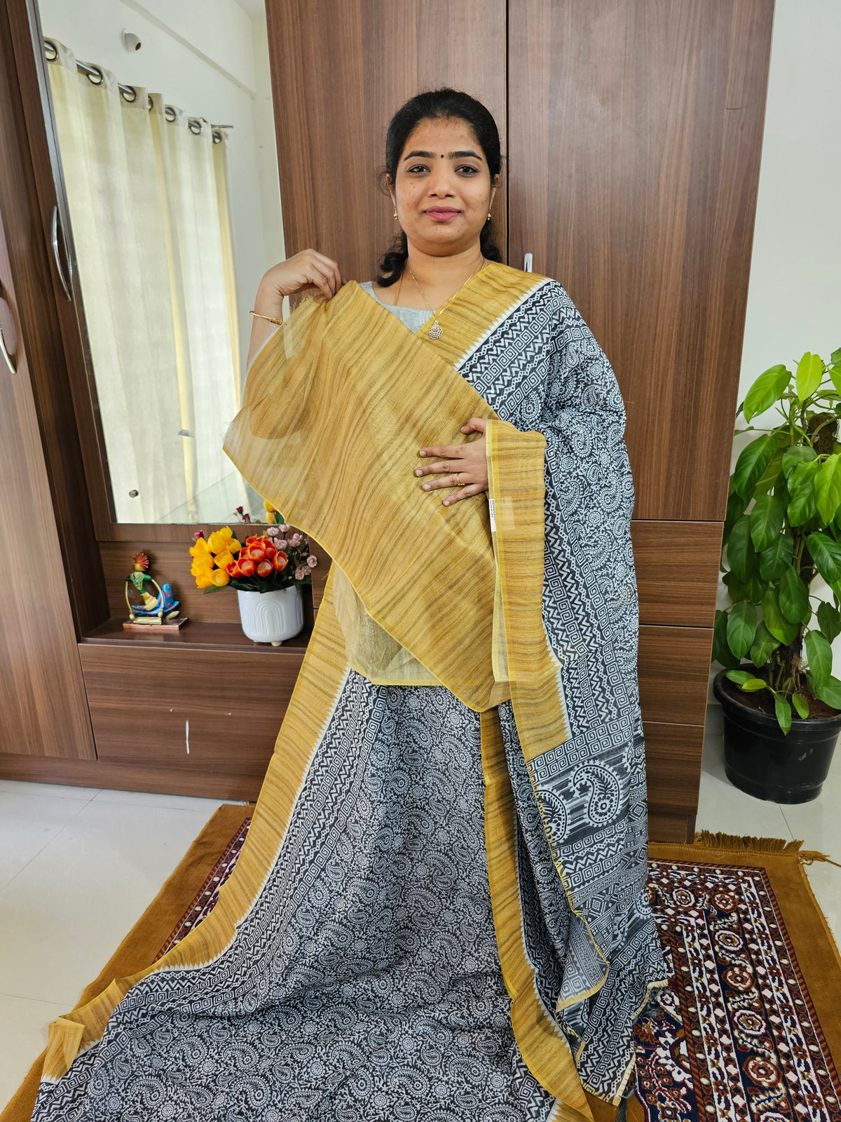 Semi Chanderi Saree - Black