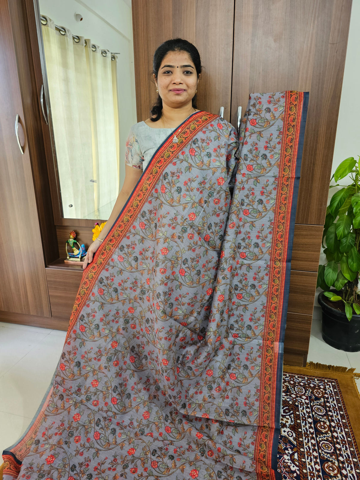 Semi Chanderi Saree - Grey