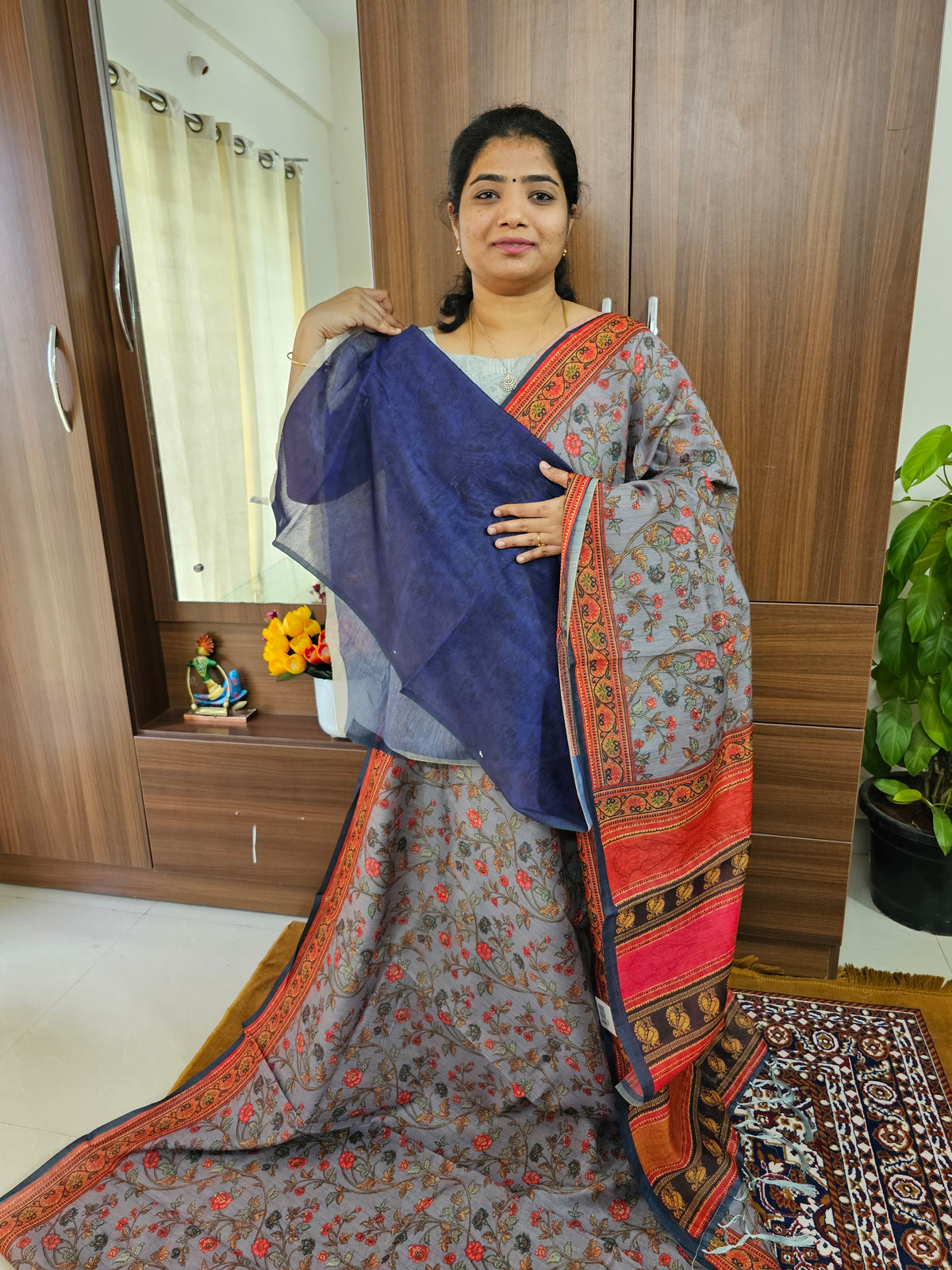 Semi Chanderi Saree - Grey