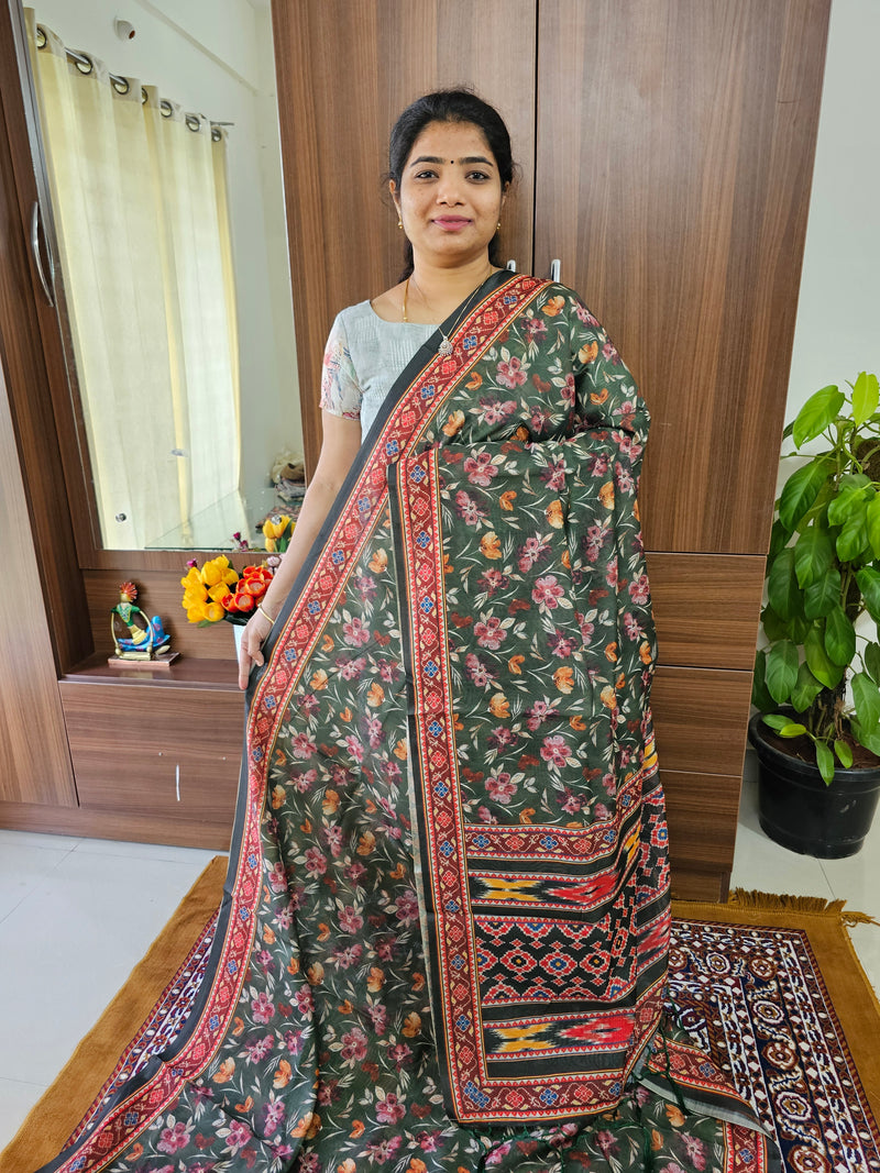 Semi Chanderi Saree - Bottle Green